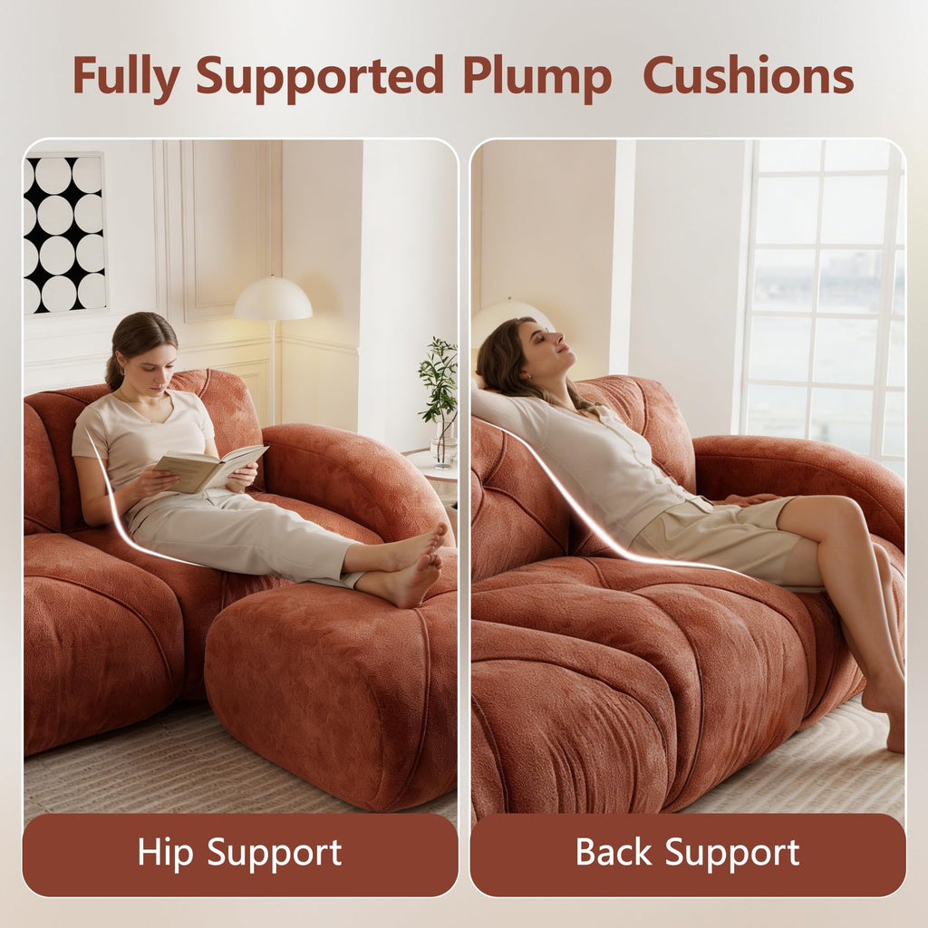 L-Shaped Orange Velvet Tufted Sofa with Ottoman G129297