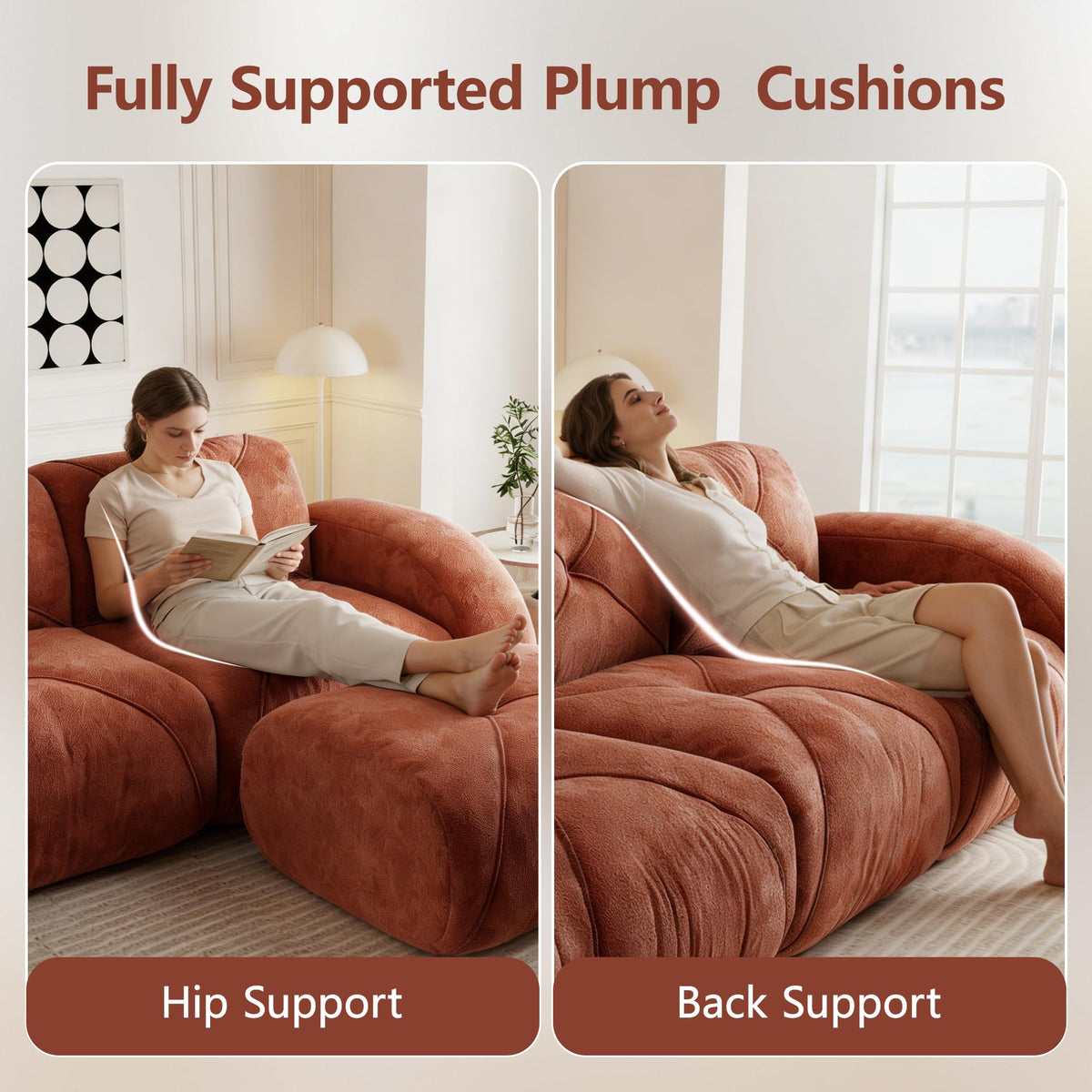L-Shaped Orange Velvet Tufted Sofa with Ottoman G129297