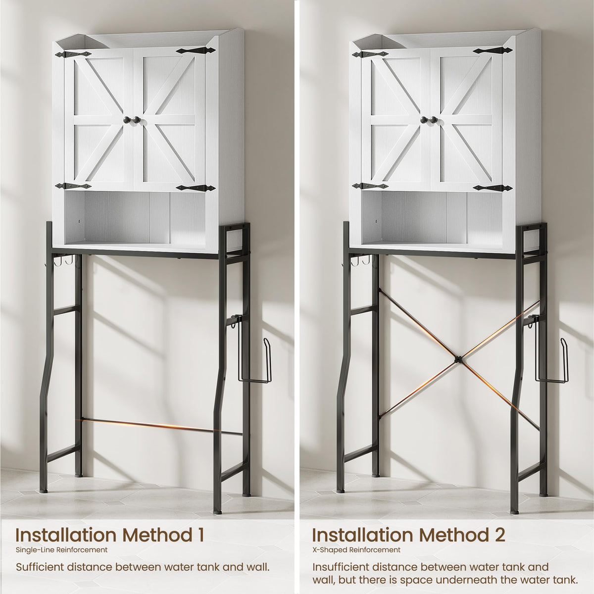 Over The Toilet Storage Cabinet with 2-Door & Metal Stand, White N524