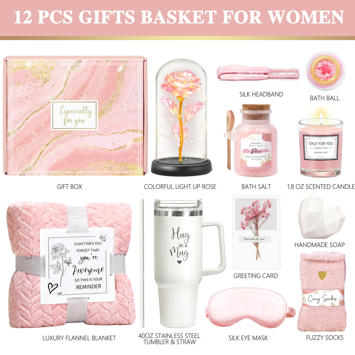 Pink 11Pcs Self Care Gift Basket Z82156