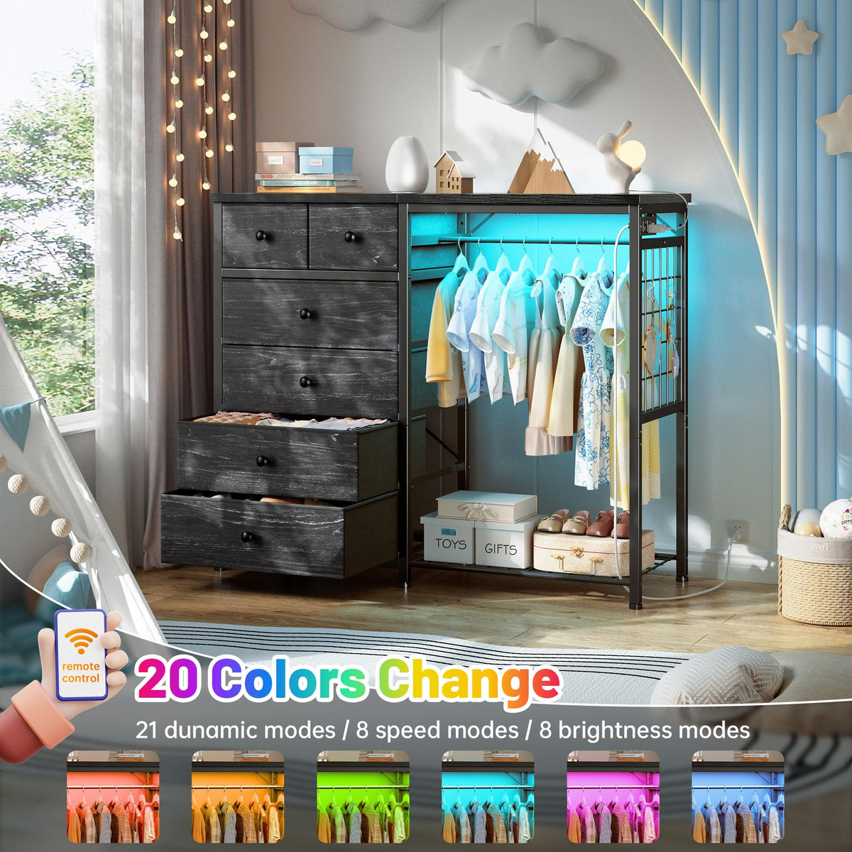 49.2" W Dresser with Hanging Rack & 6 Drawers X5787
