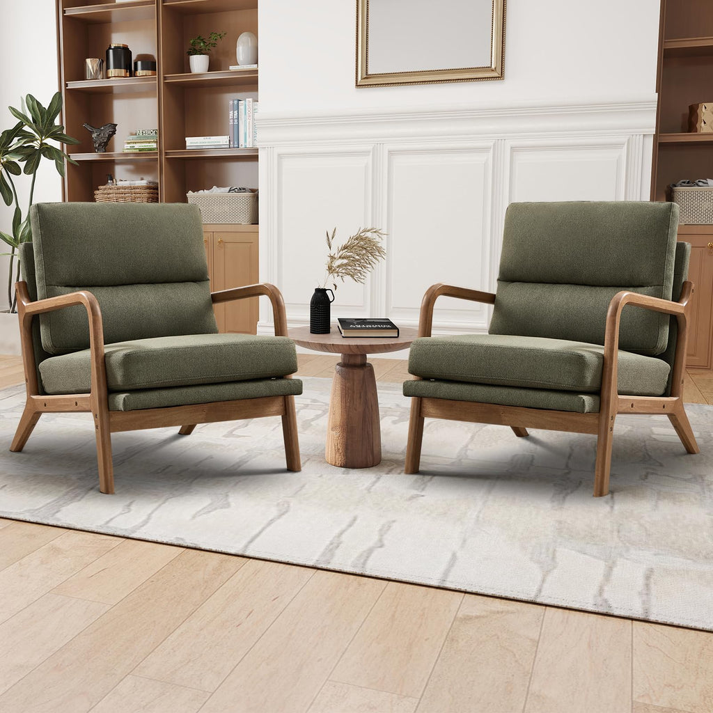 Mid Century Modern Linen Accent Chair Set of 2 H8116
