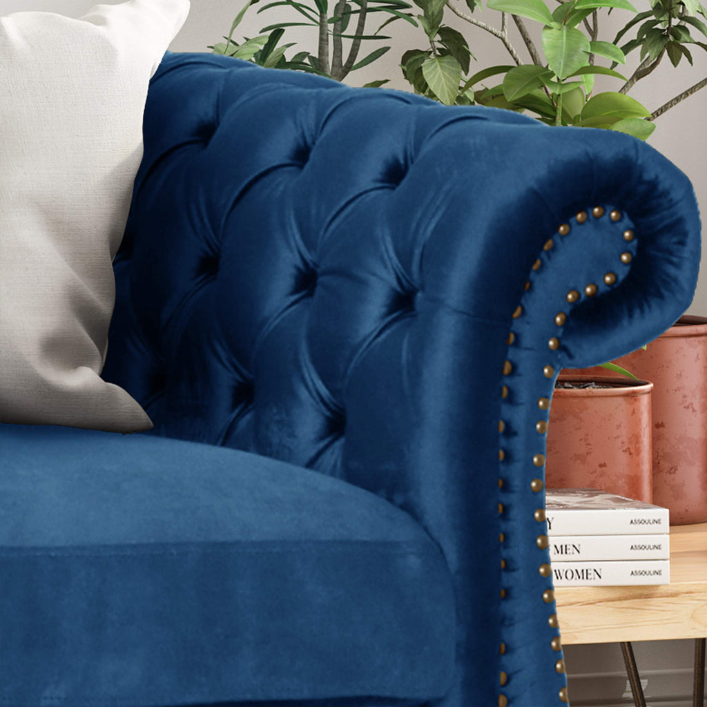 Navy Blue Velvet Sofa with Scroll Arms B877969