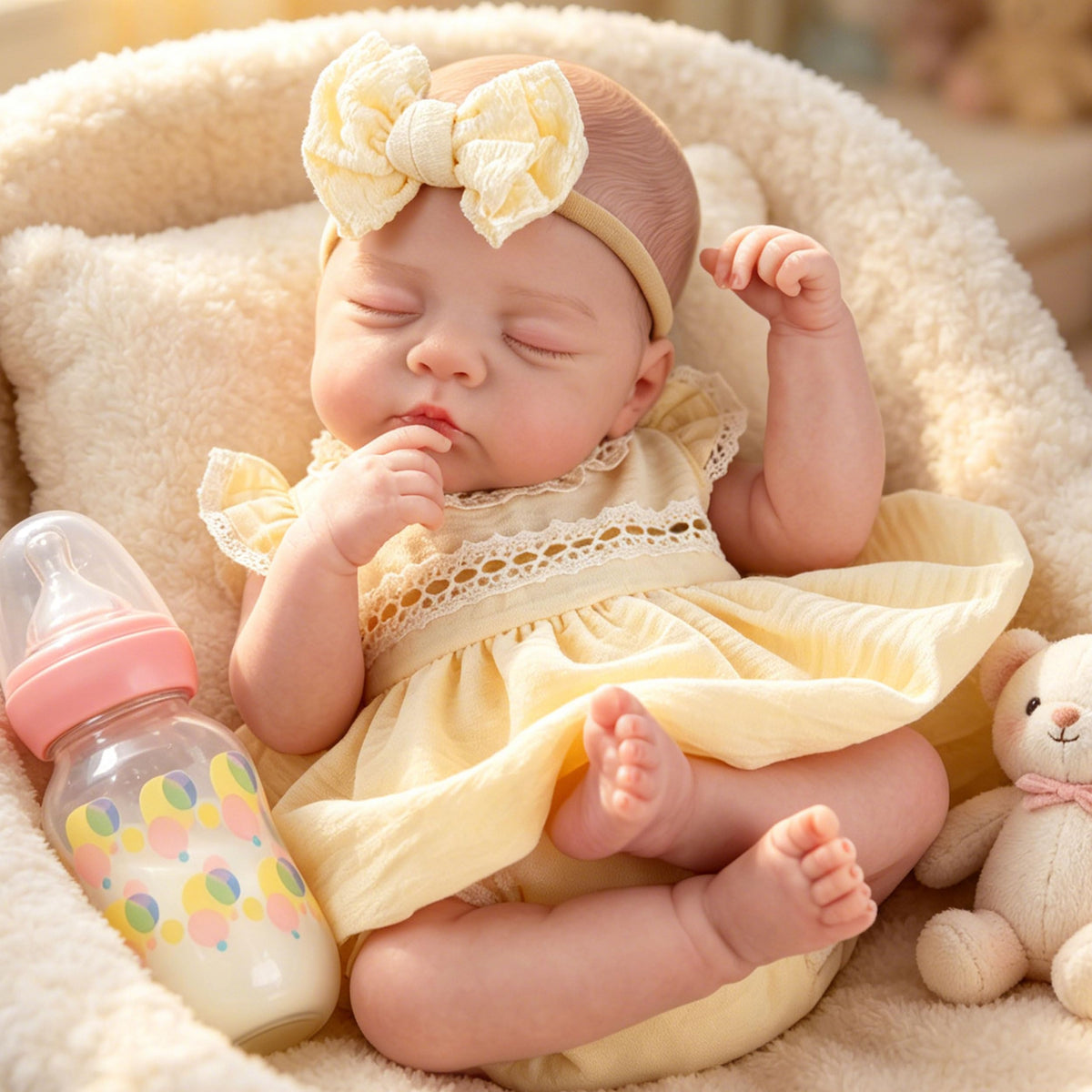 20" Realistic Sleeping Newborn Girl Doll with Weighted Body and Feeding Set B22008