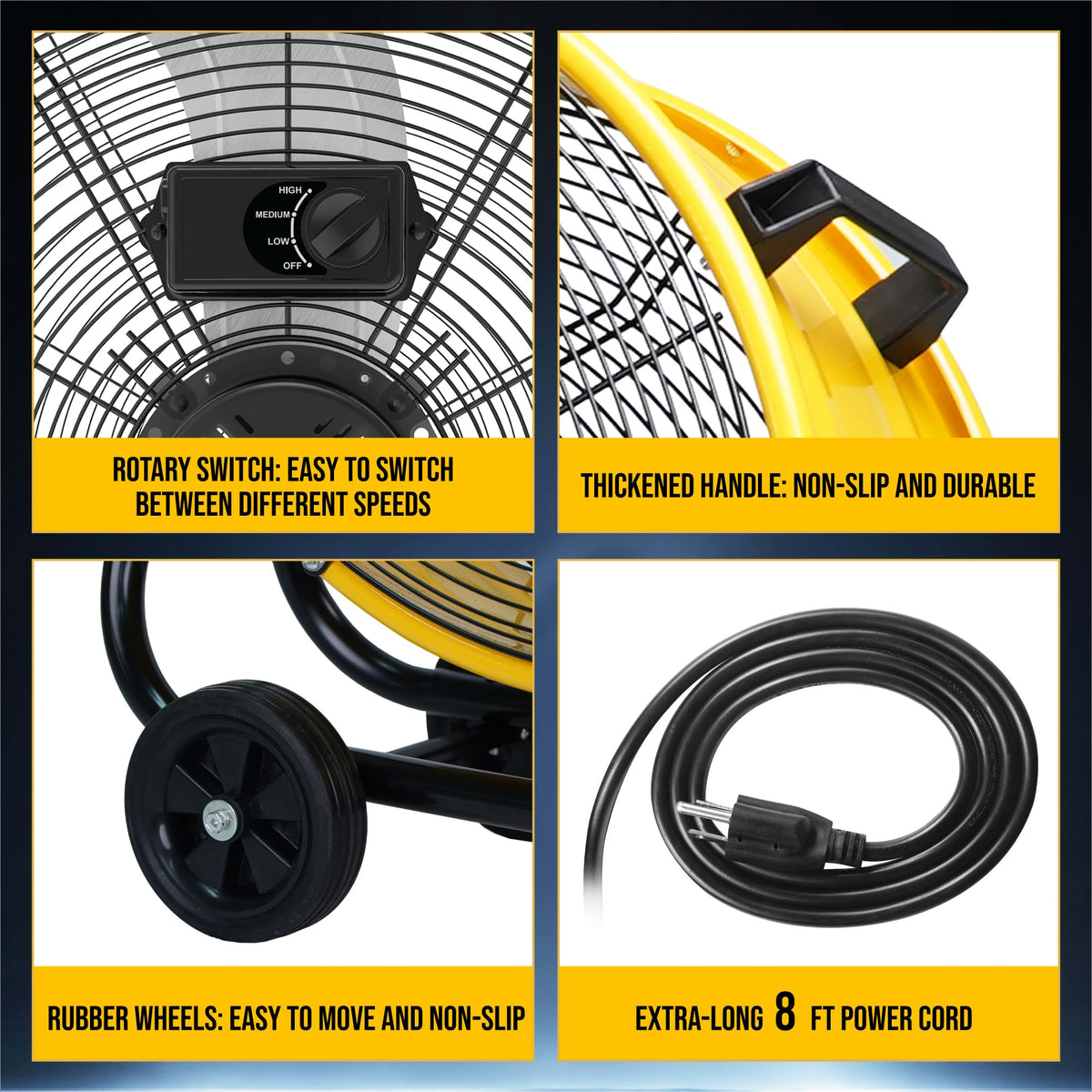 24 Inch High Velocity Tilt Metal Drum Fan Yellow 3 Speed S216