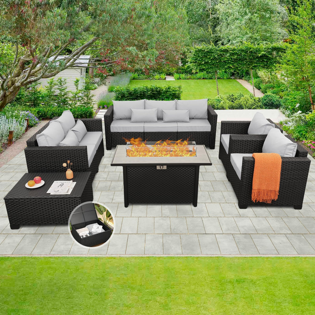 6 Pcs Outdoor Furniture Set with Fire Pit Table and Cushions F275079