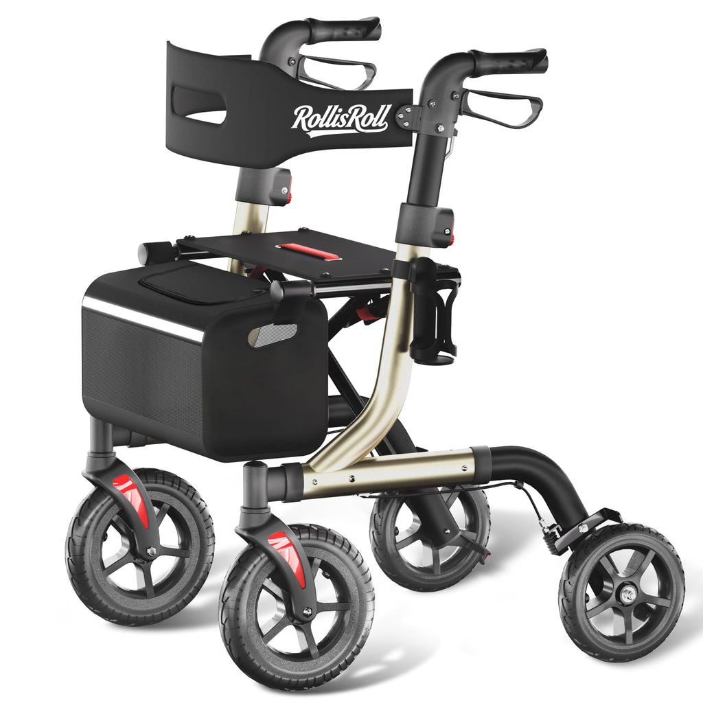 Foldable Aluminum Rollator Walker with Seat and 10" Wheels E3062