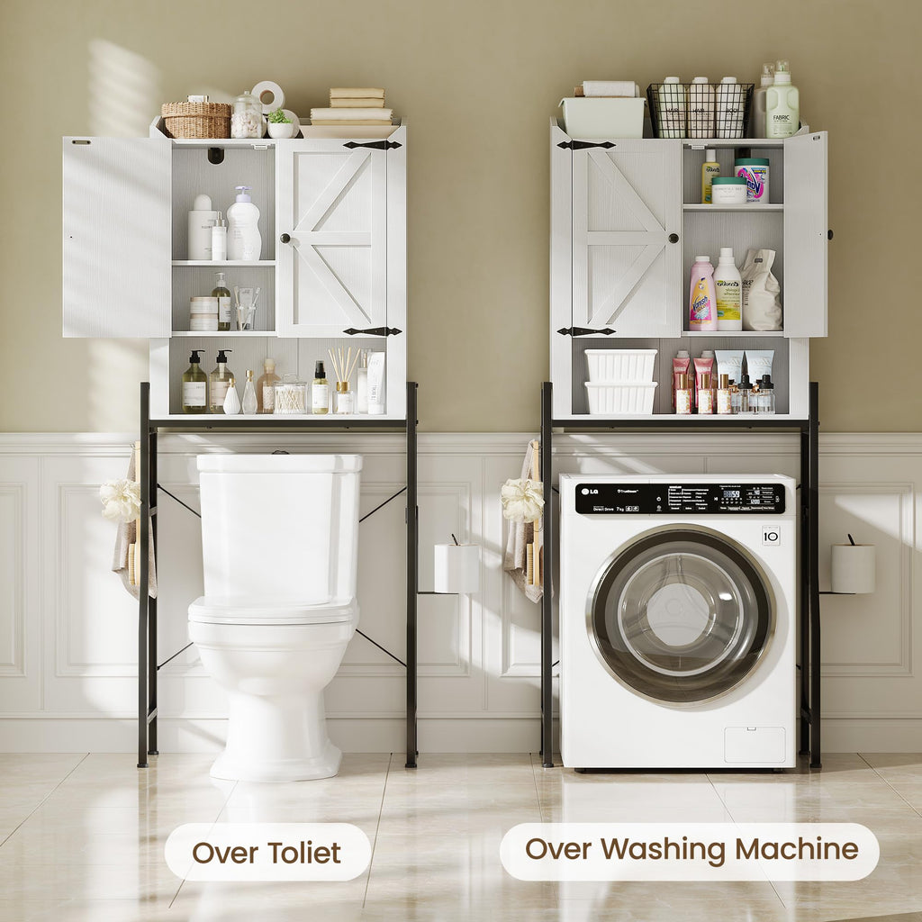 Over The Toilet Storage Cabinet with 2-Door & Metal Stand, White N524
