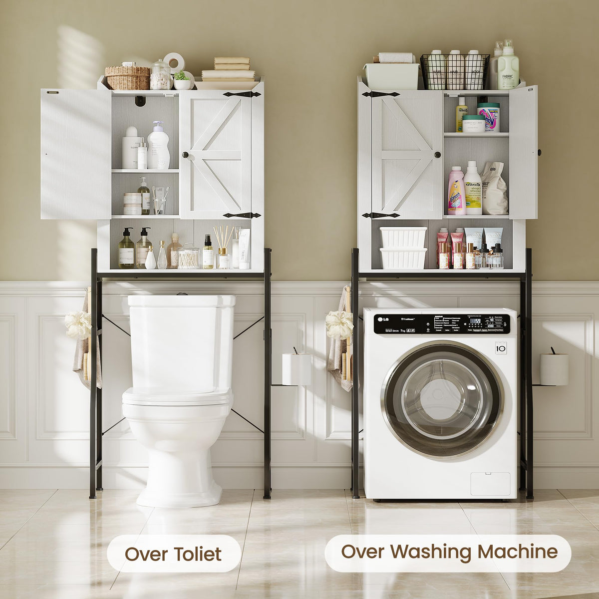 Over The Toilet Storage Cabinet with 2-Door & Metal Stand, White N524