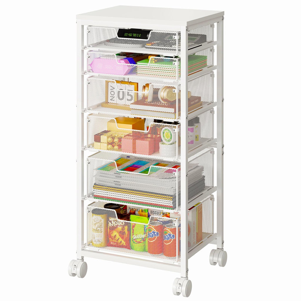 6 Drawers Rolling Utility Cart with Wooden Tabletop C288276