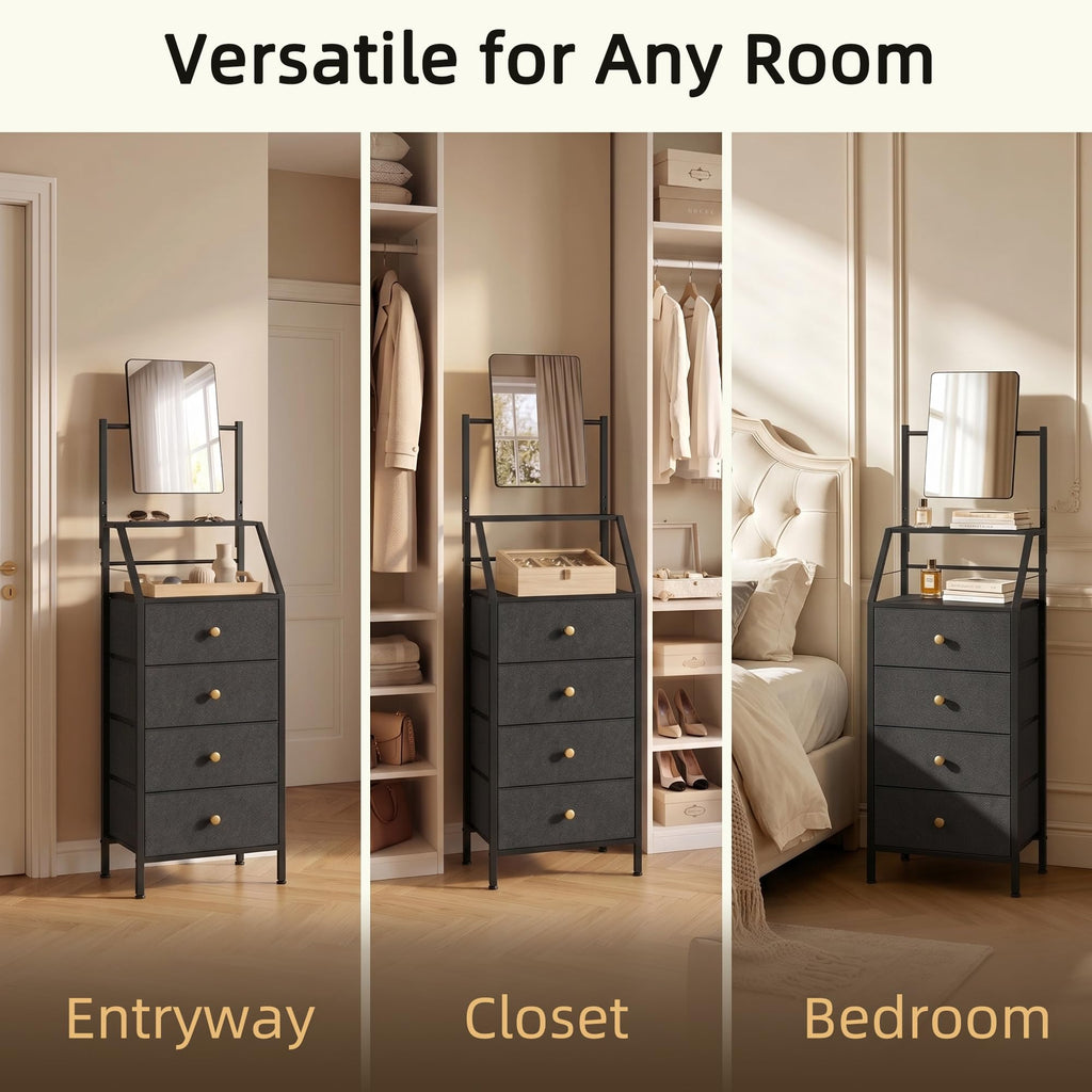 Black 4 Drawer Vanity Dresser with Adjustable Mirror K9265