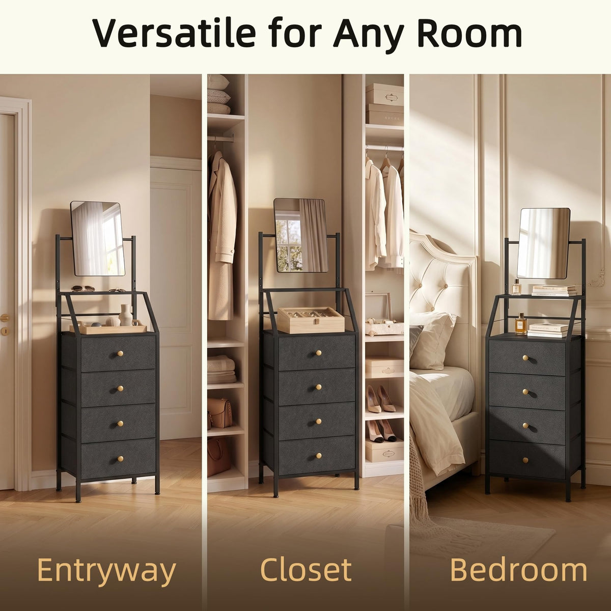 Black 4 Drawer Vanity Dresser with Adjustable Mirror K9265