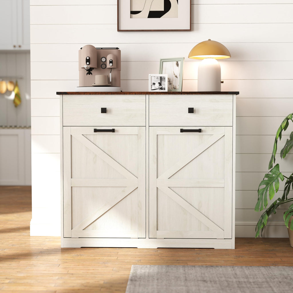 Double Tilt Out Trash Cabinet with Storage Drawers, Antique White A98336