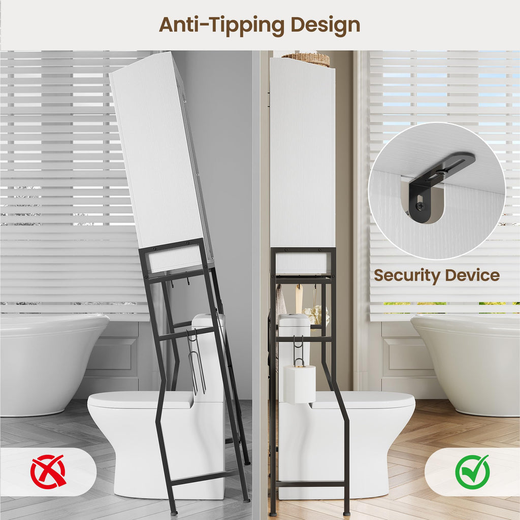 Over The Toilet Storage Cabinet with 2-Door & Metal Stand, White N524