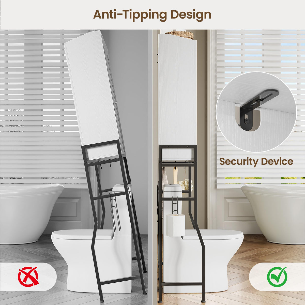 Over The Toilet Storage Cabinet with 2-Door & Metal Stand, White N524