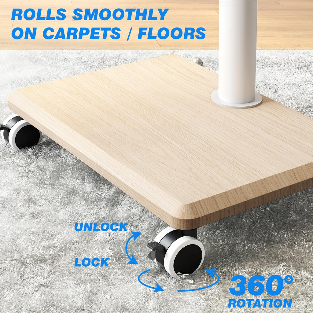 Rolling TV Stand for 32 to 60 Inch TV White Wood Base F68750