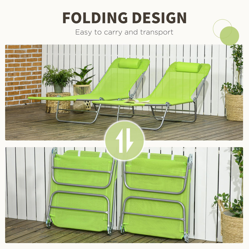 2 Piece Folding Chaise Lounge Chairs Reclining Back Green O5054