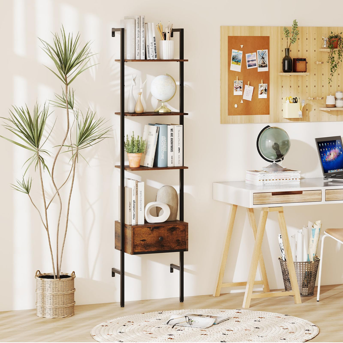 5-Tier Ladder Bookcase with Drawer K550