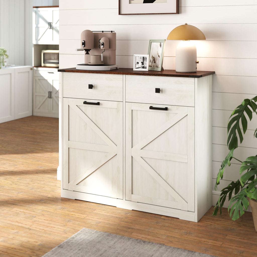 Double Tilt Out Trash Cabinet with Storage Drawers, Antique White A98336