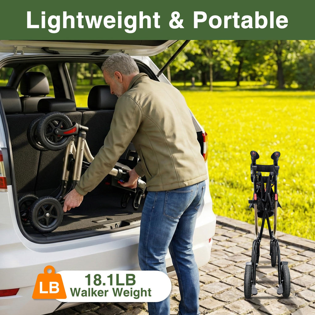 Foldable Aluminum Rollator Walker with Seat and 10" Wheels E3062