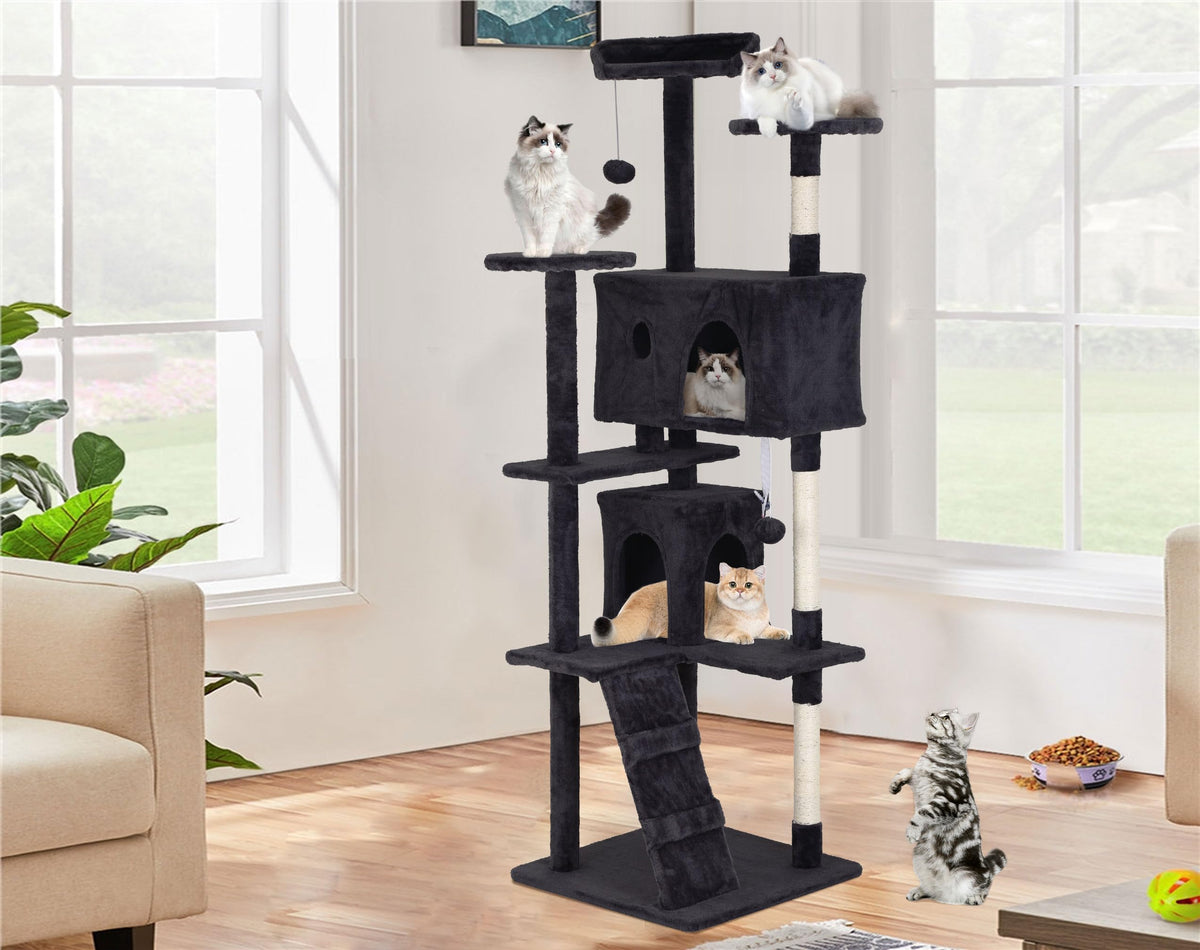 70 Inch Dark Grey Cat Tree Tower with Scratching Post W544031