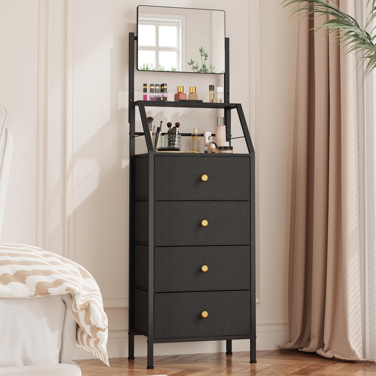Black 4 Drawer Vanity Dresser with Adjustable Mirror K9265
