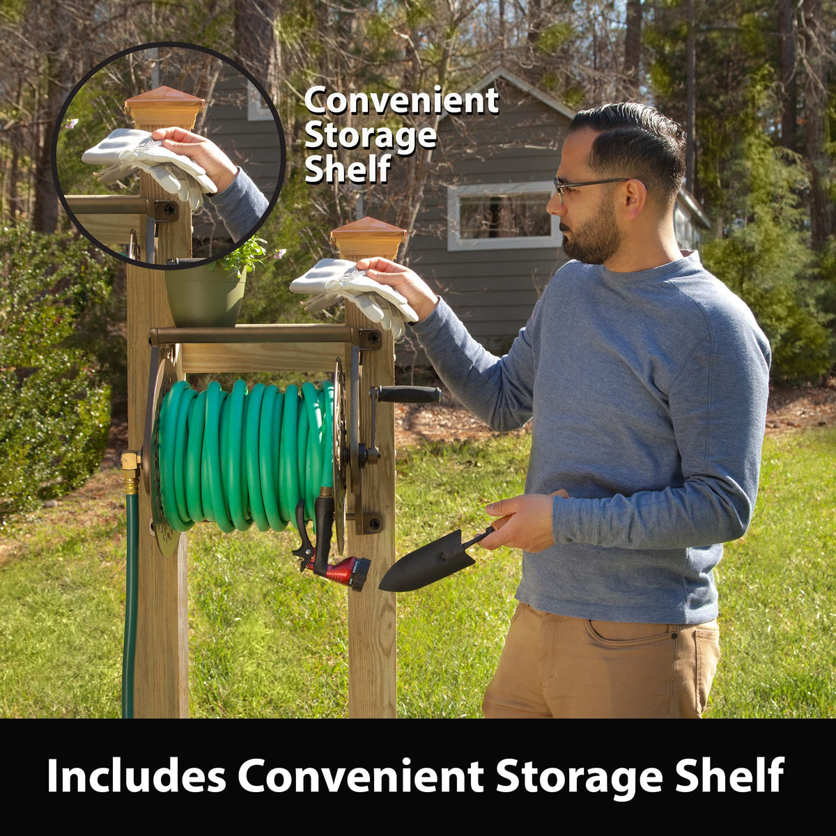 Cast Aluminum Wall Mount Hose Reel, Holds 125-Feet of 5/8-Inch Hose - Bronze L5809