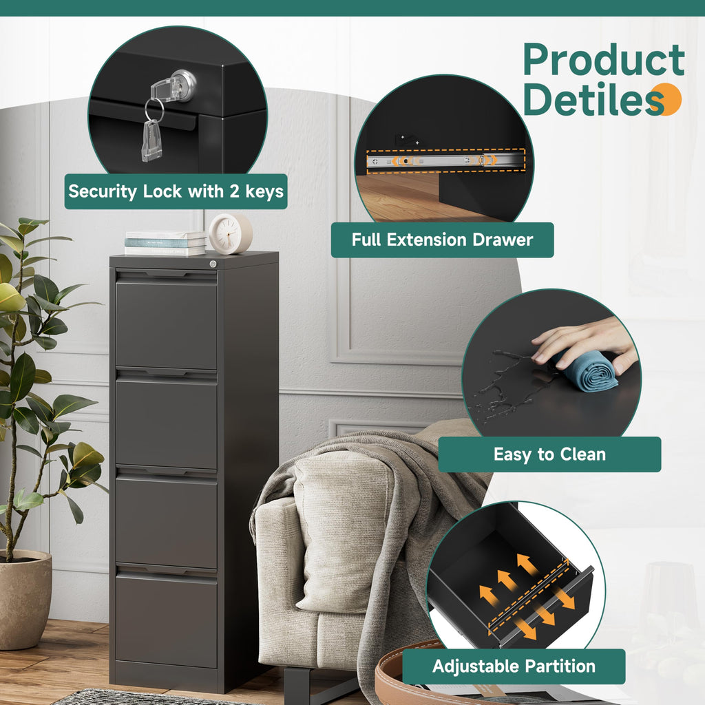 4 Drawer Metal File Cabinet with Lock R85780