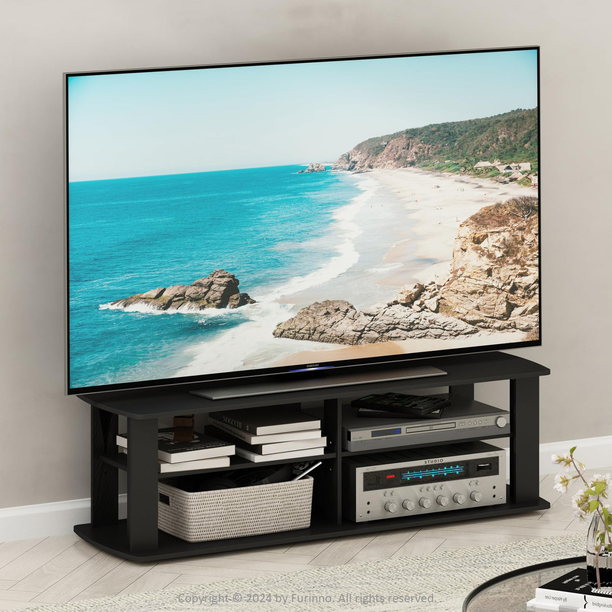 Black 3-Tier TV Stand with Open Shelves Y213095