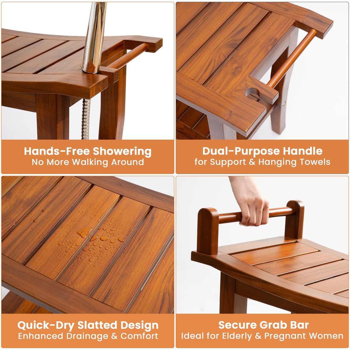 Teak Shower Bench with Shelf D48049