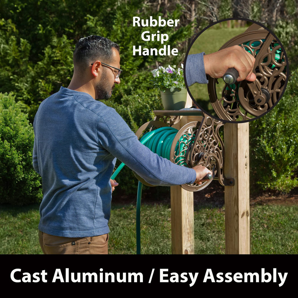Cast Aluminum Wall Mount Hose Reel, Holds 125-Feet of 5/8-Inch Hose - Bronze L5809