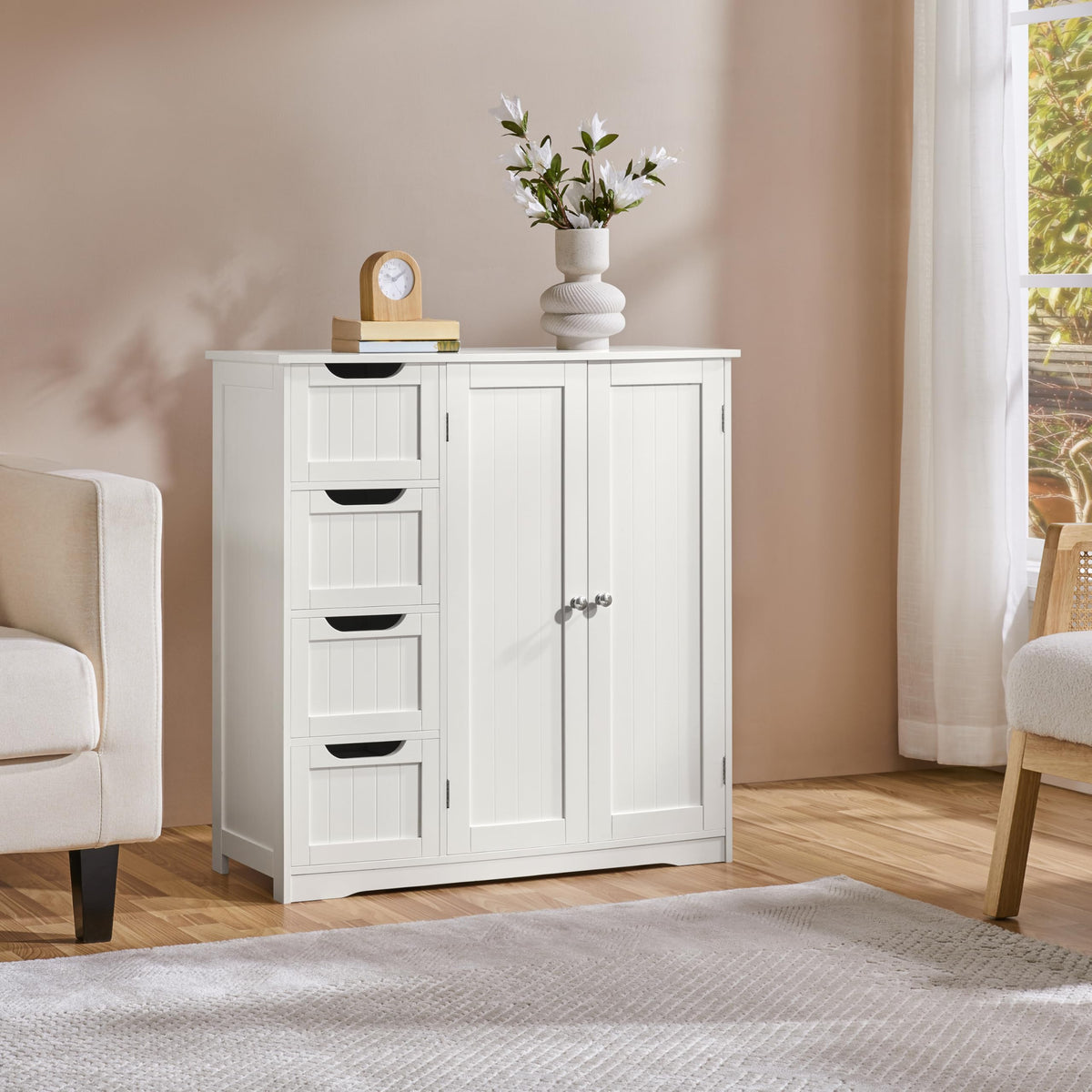 White 4 Drawer 2 Door Bathroom Storage Cabinet W311089