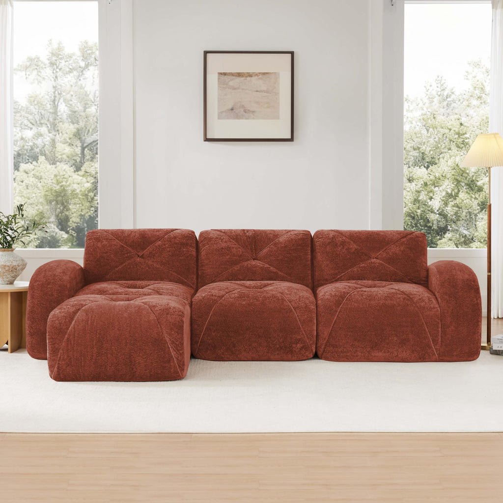L-Shaped Orange Velvet Tufted Sofa with Ottoman G129297
