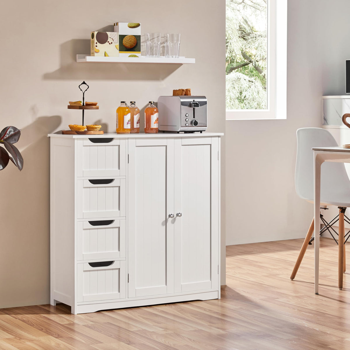White 4 Drawer 2 Door Bathroom Storage Cabinet W311089