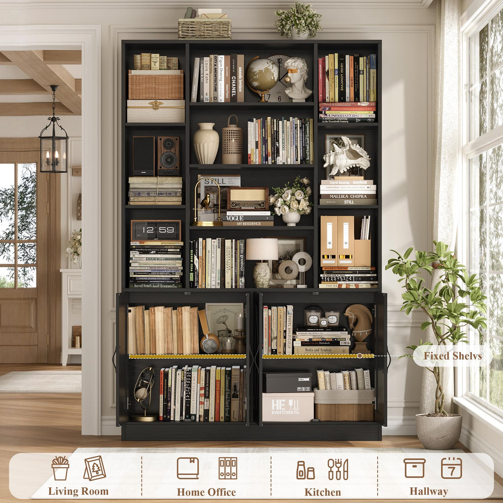 72" Tall Black Bookshelf with Storage S83161