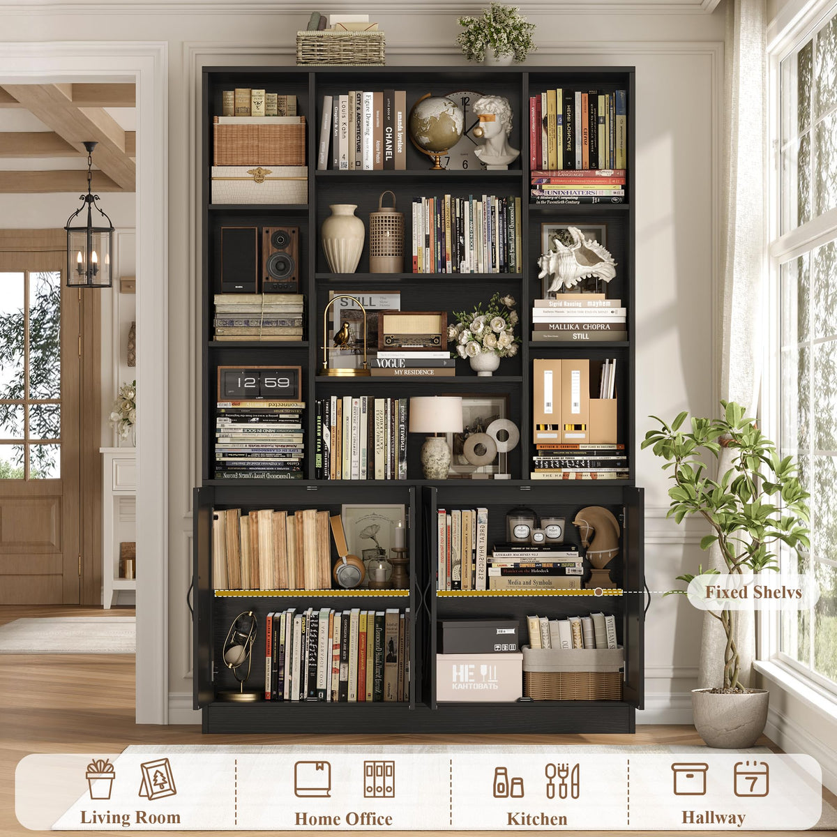 72" Tall Black Bookshelf with Storage S83161