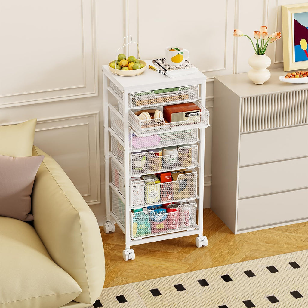 6 Drawers Rolling Utility Cart with Wooden Tabletop C288276