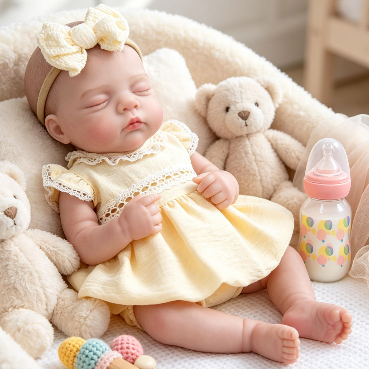 20" Realistic Sleeping Newborn Girl Doll with Weighted Body and Feeding Set B22008