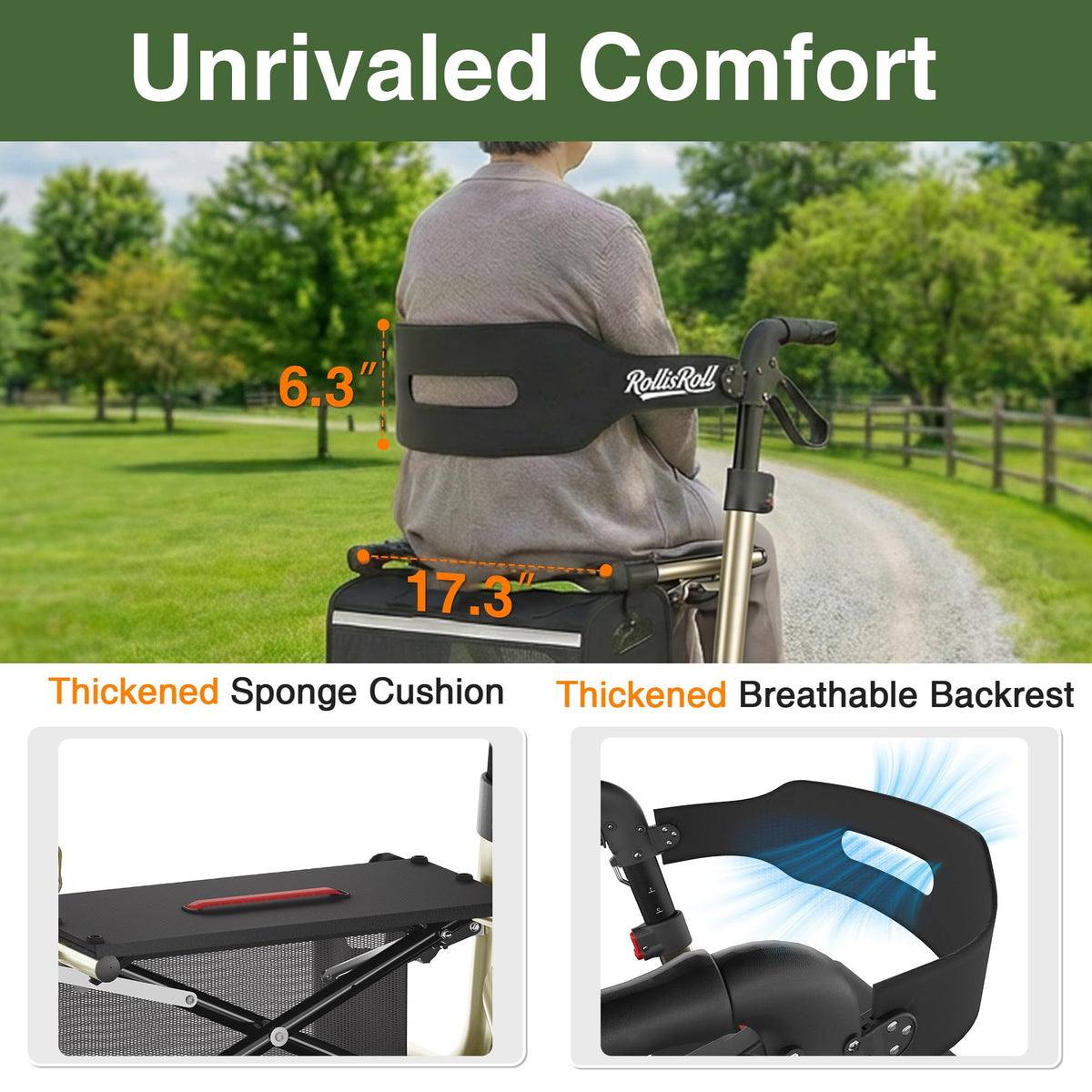 Foldable Aluminum Rollator Walker with Seat and 10" Wheels E3062