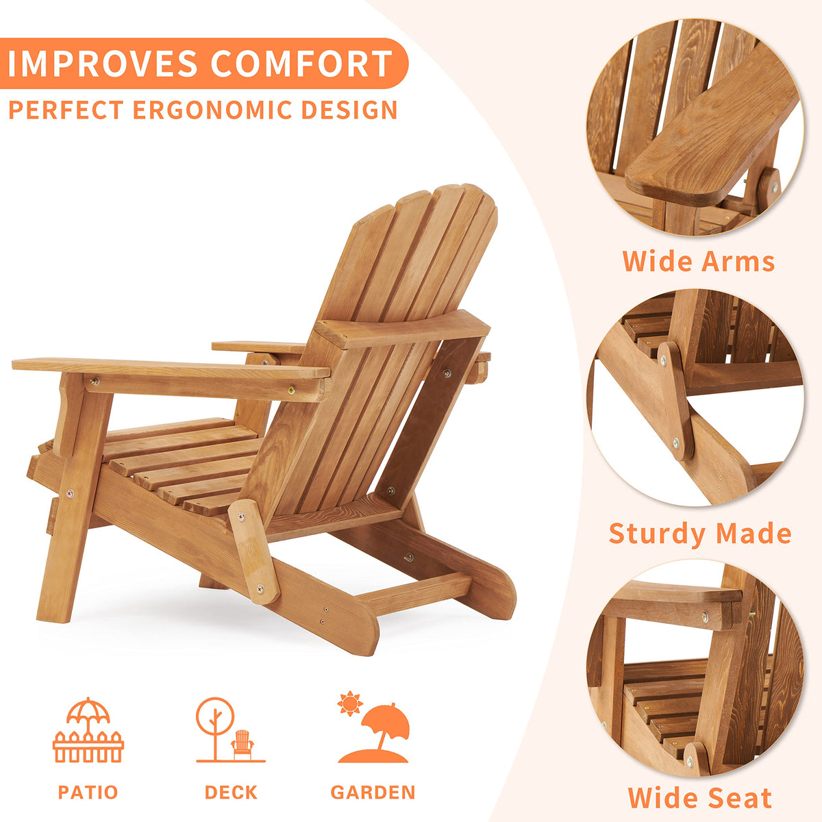 Oversize Wooden Outdoor Folding Chair Set of 2 Y119157