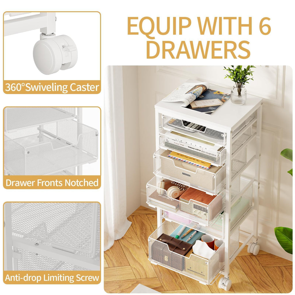 6 Drawers Rolling Utility Cart with Wooden Tabletop C288276