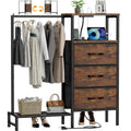Brown 3 Drawer Fabric Dresser with Hanging Rack G495
