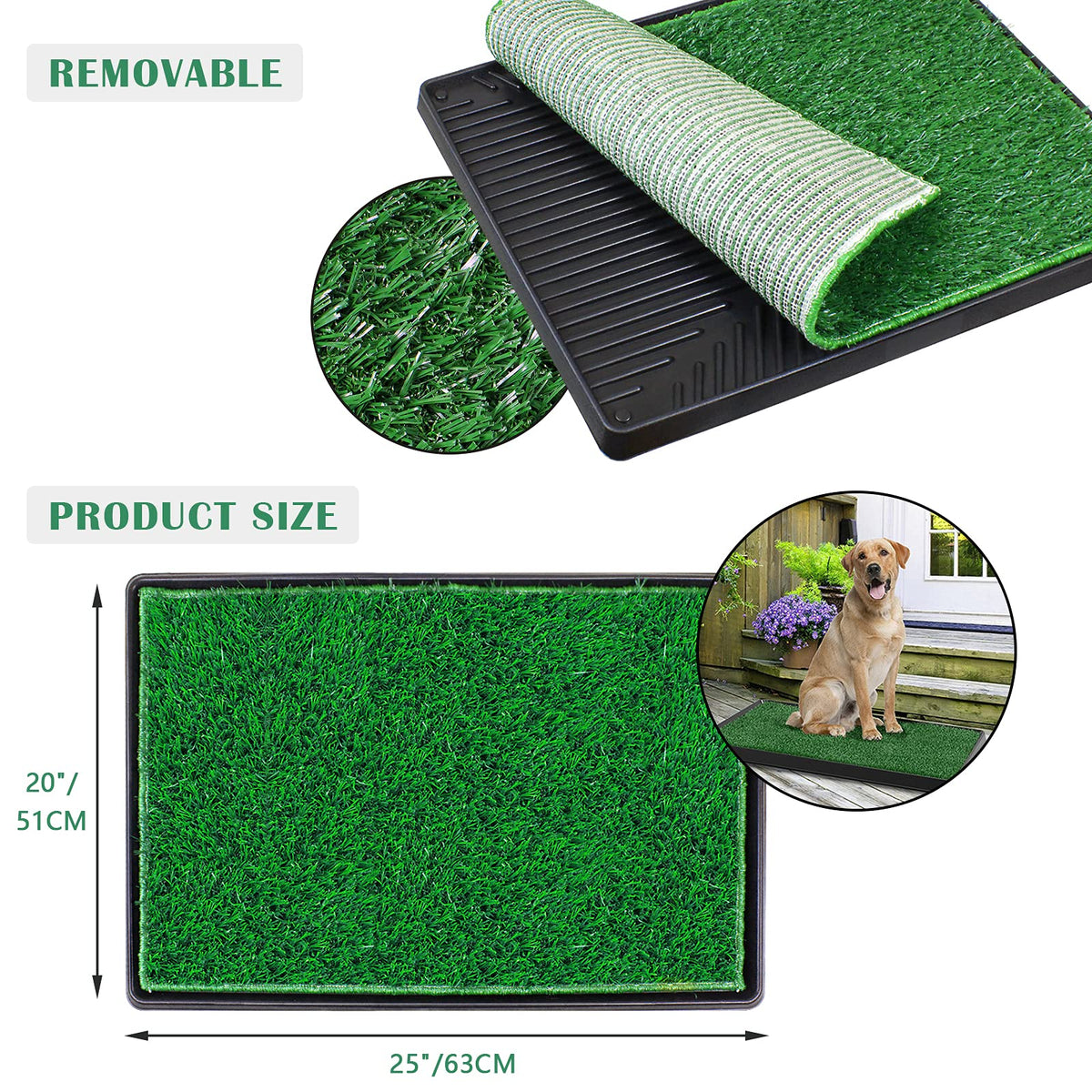 Large Dog Grass Pad with Tray and 2 Artificial Pee Grasses H12954