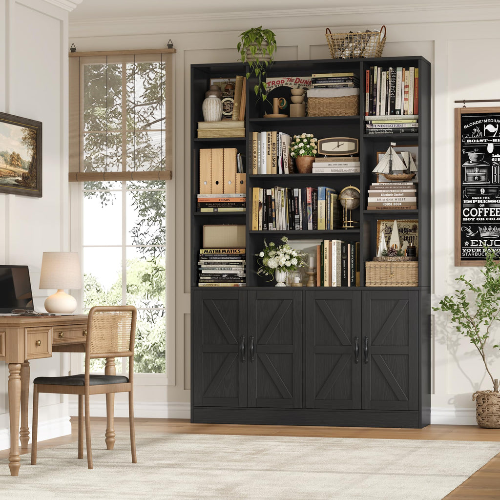 72" Tall Black Bookshelf with Storage S83161