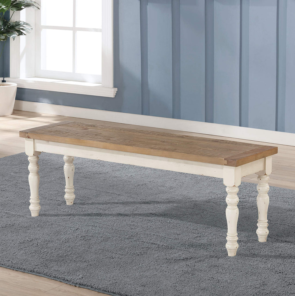 Antique White Two-Tone Oak Wood Dining Bench X79226