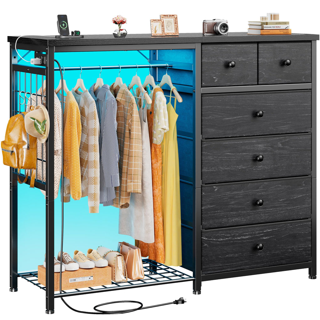 49.2" W Dresser with Hanging Rack & 6 Drawers X5787