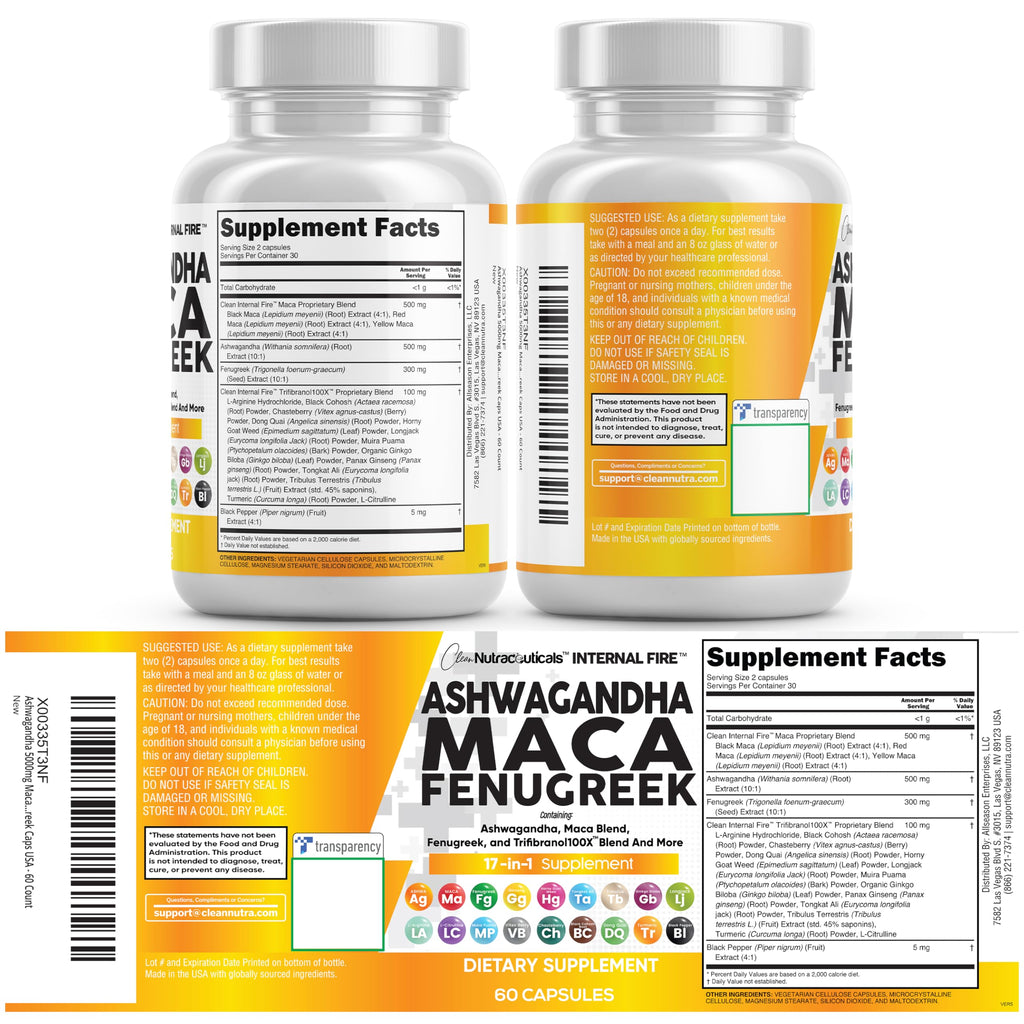 Ashwagandha Maca Root Fenugreek Tongkat Ali Ginseng Capsules G558613