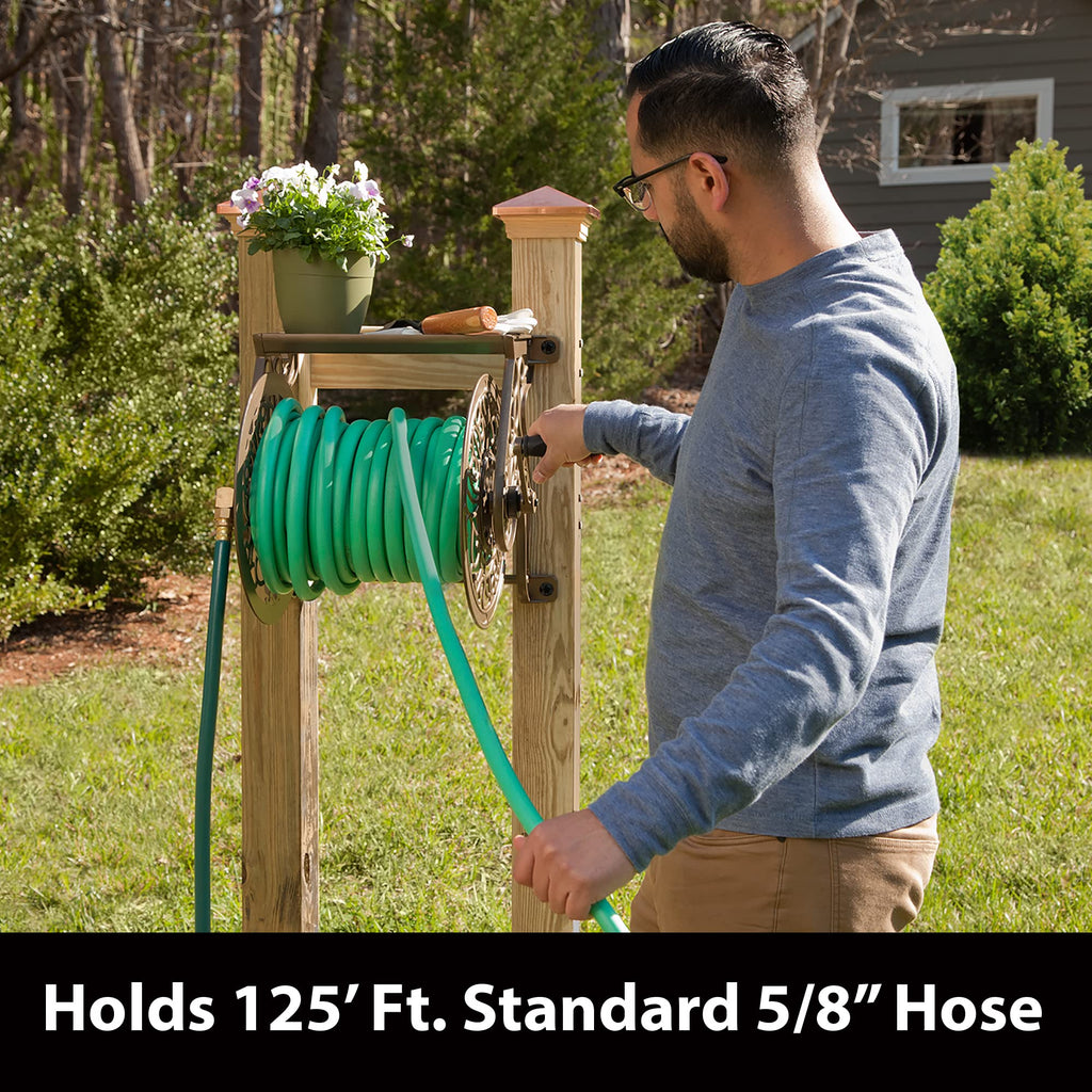 Cast Aluminum Wall Mount Hose Reel, Holds 125-Feet of 5/8-Inch Hose - Bronze L5809