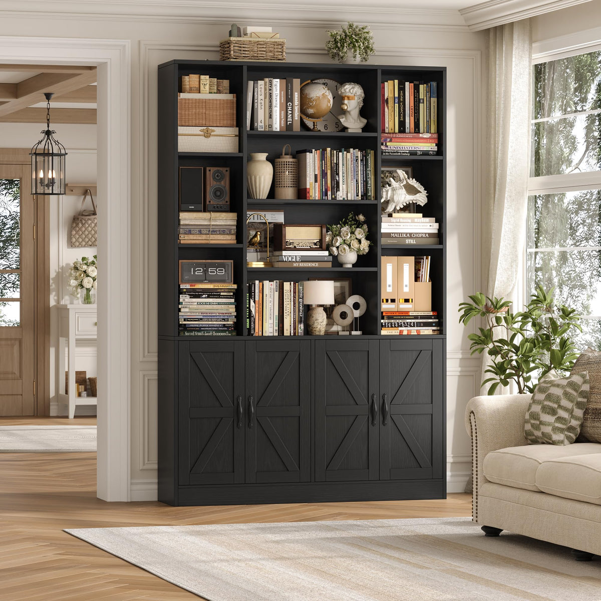 72" Tall Black Bookshelf with Storage S83161