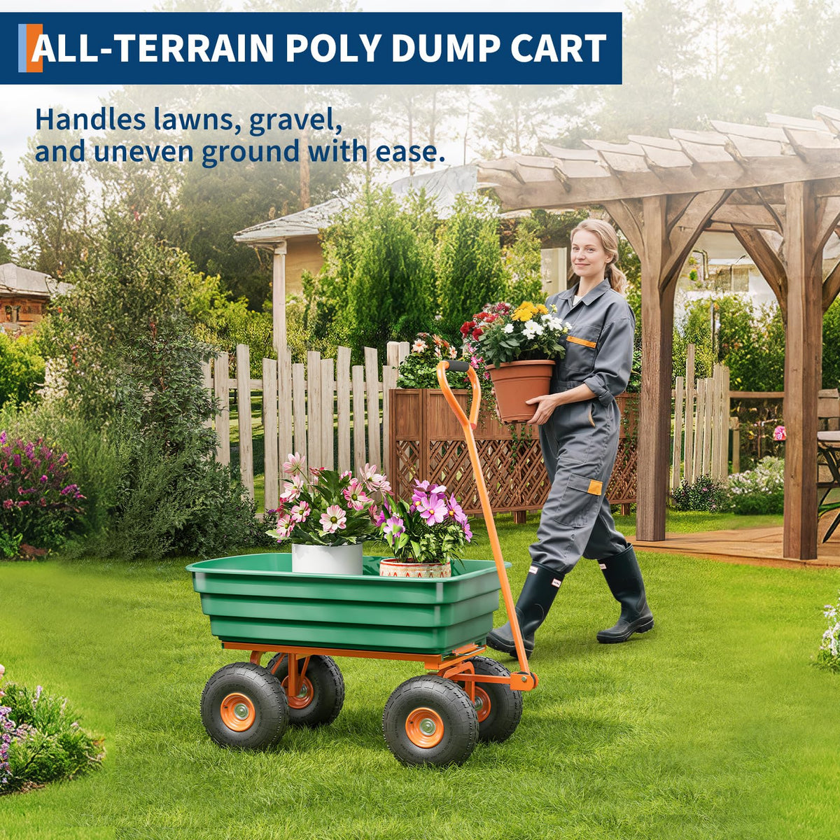 Heavy Duty 4 Cu Ft 1200Lbs Utility Wagon with 10" No-Flat Tires P112978